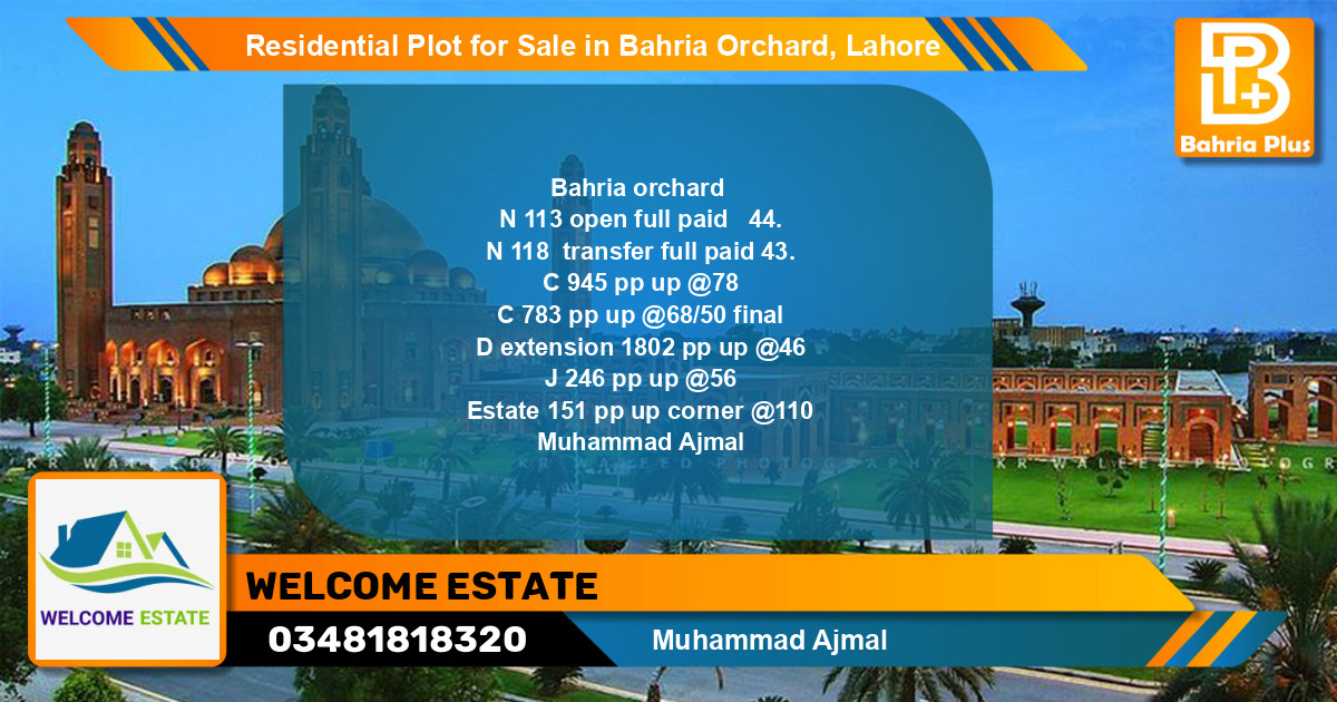 Residential Plot for Sale in Phase 2 - N Block -  Bahria Orchard, Lahore - (BP-129262)