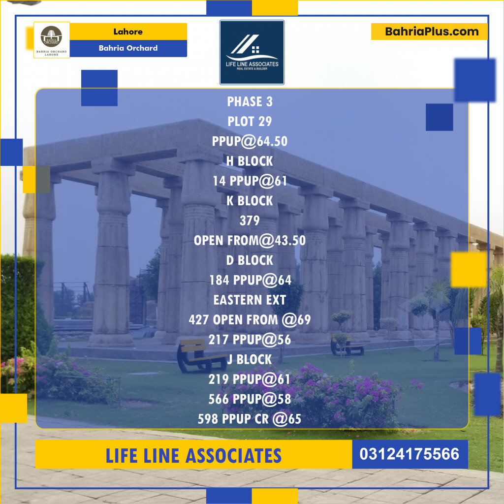 Residential Plot for Sale in Phase 3 -  Bahria Orchard, Lahore - (BP-129268)