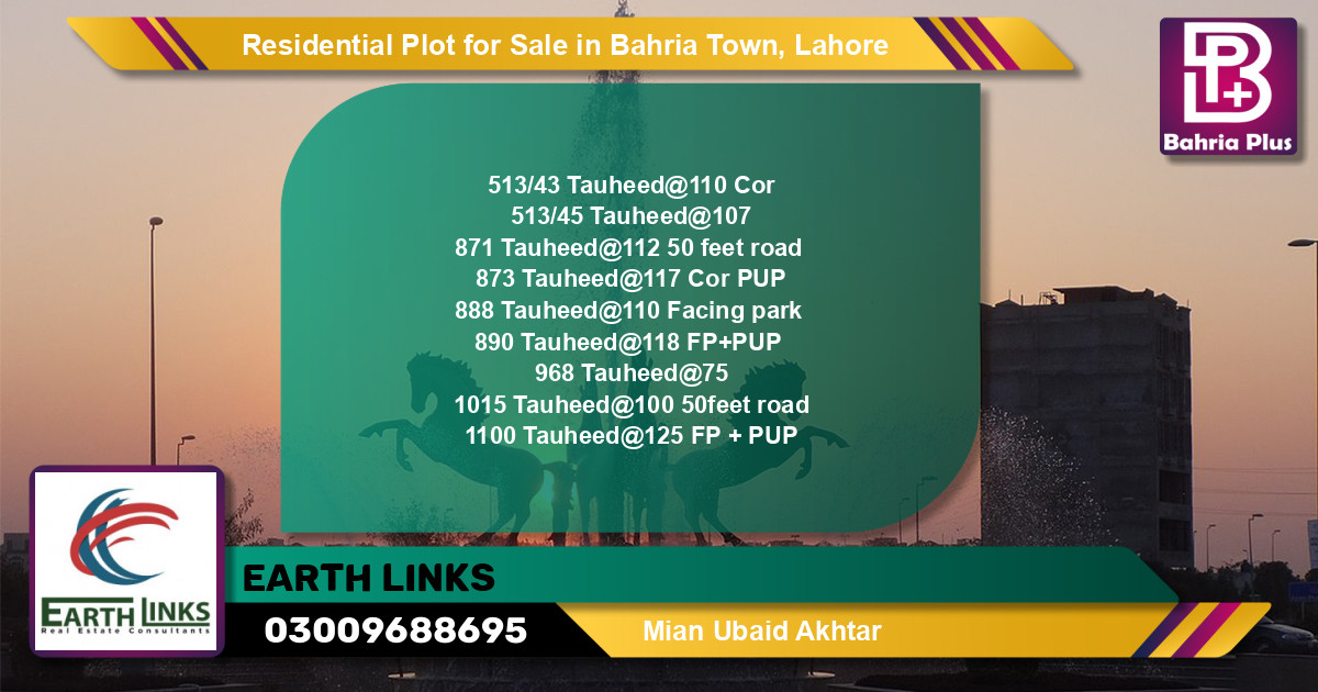 Residential Plot for Sale in Sector F - Tauheed Block -  Bahria Town, Lahore - (BP-129339)