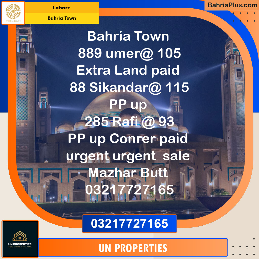 Residential Plot for Sale in Bahria Town, Lahore - (BP-129453)