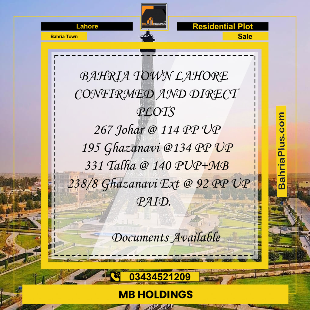 Residential Plot for Sale in Bahria Town, Lahore - (BP-129475)