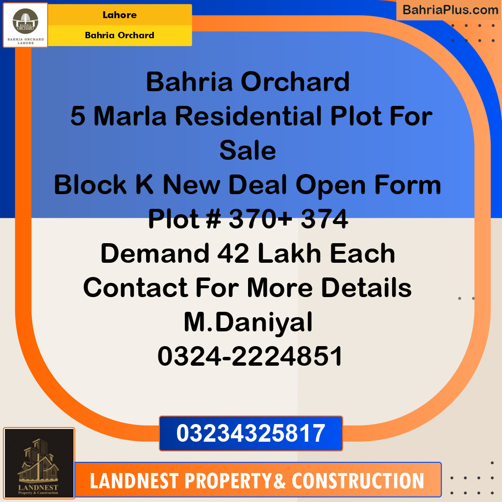 Residential Plot for Sale in Bahria Orchard, Lahore - (BP-129486)