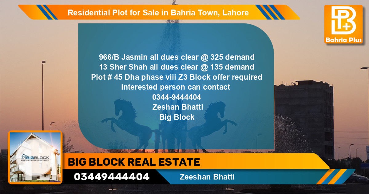 Residential Plot for Sale in Bahria Town, Lahore - (BP-129511)