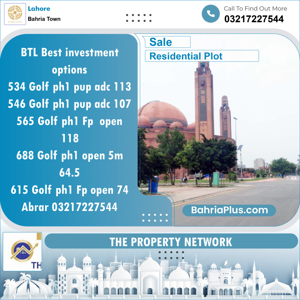 Residential Plot for Sale in Bahria Town, Lahore - (BP-129584)