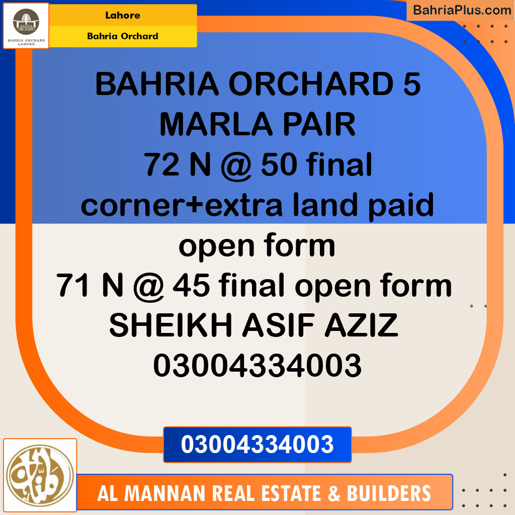 Residential Plot for Sale in Bahria Orchard, Lahore - (BP-129629)