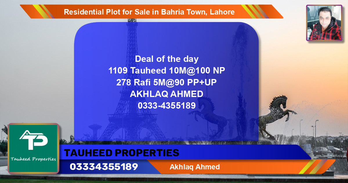 Residential Plot for Sale in Sector F - Tauheed Block -  Bahria Town, Lahore - (BP-129637)