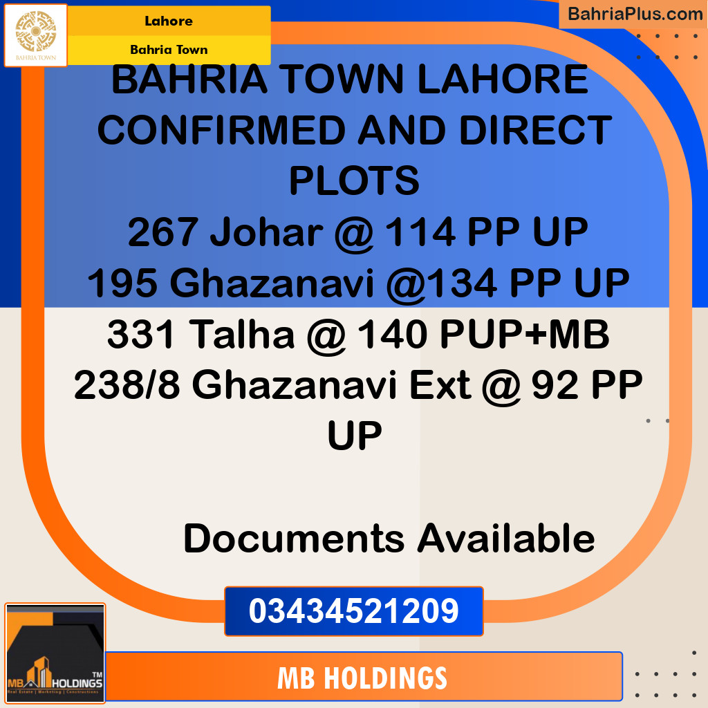 Residential Plot for Sale in Bahria Town, Lahore - (BP-129696)