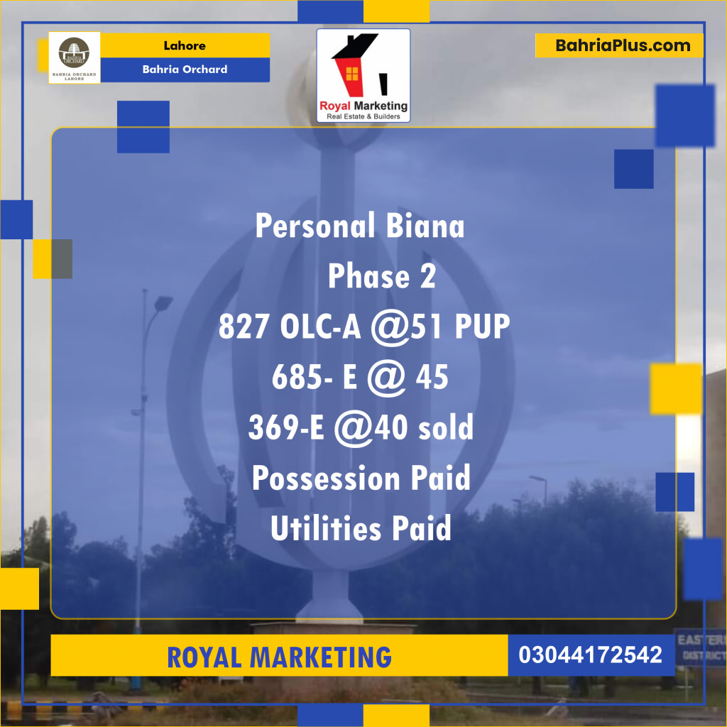 Residential Plot for Sale in Bahria Orchard, Lahore - (BP-129838)