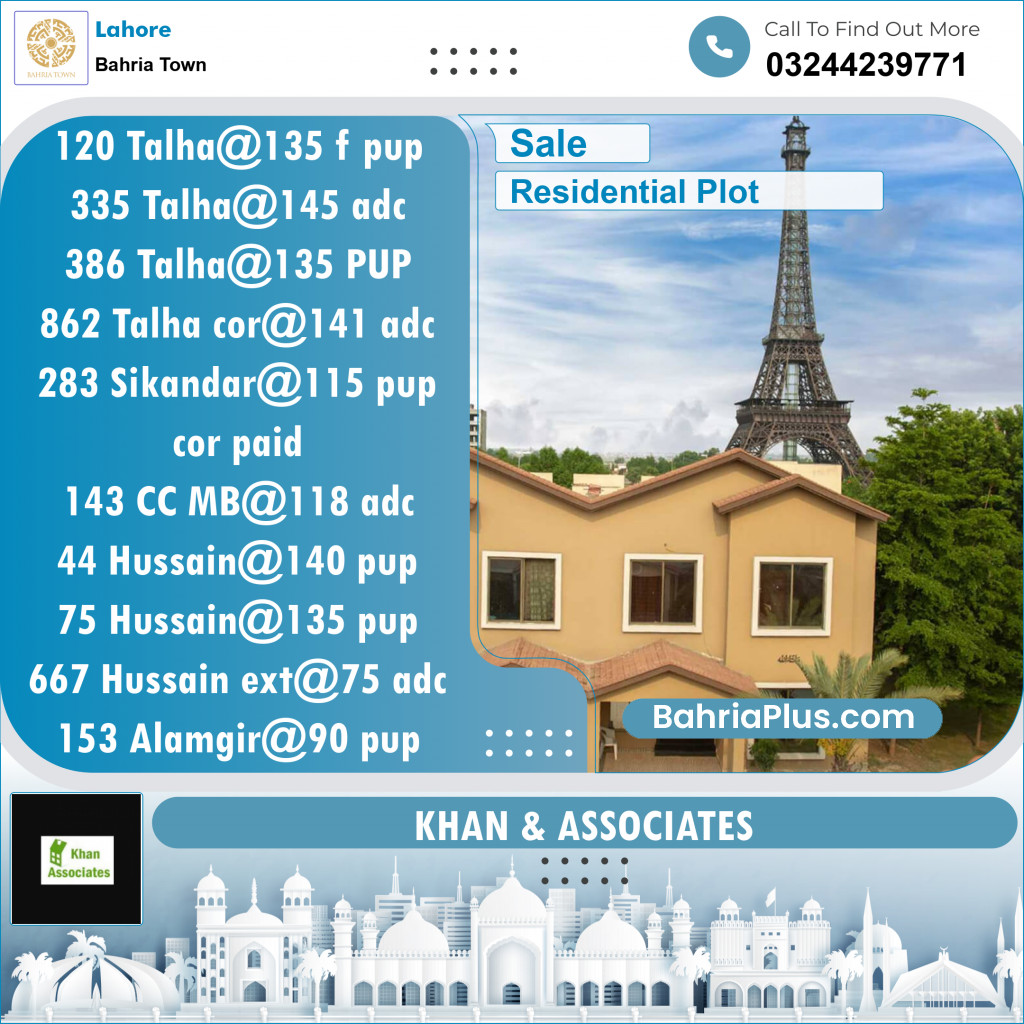 Residential Plot for Sale in Bahria Town, Lahore - (BP-129920)