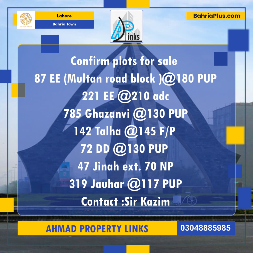 Residential Plot for Sale in Bahria Town, Lahore - (BP-130147)