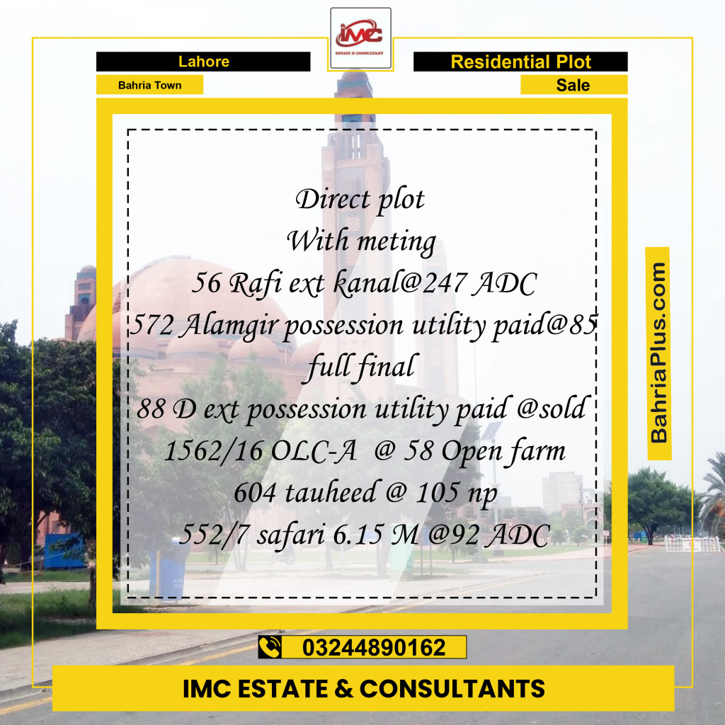 Residential Plot for Sale in Bahria Town, Lahore - (BP-130189)