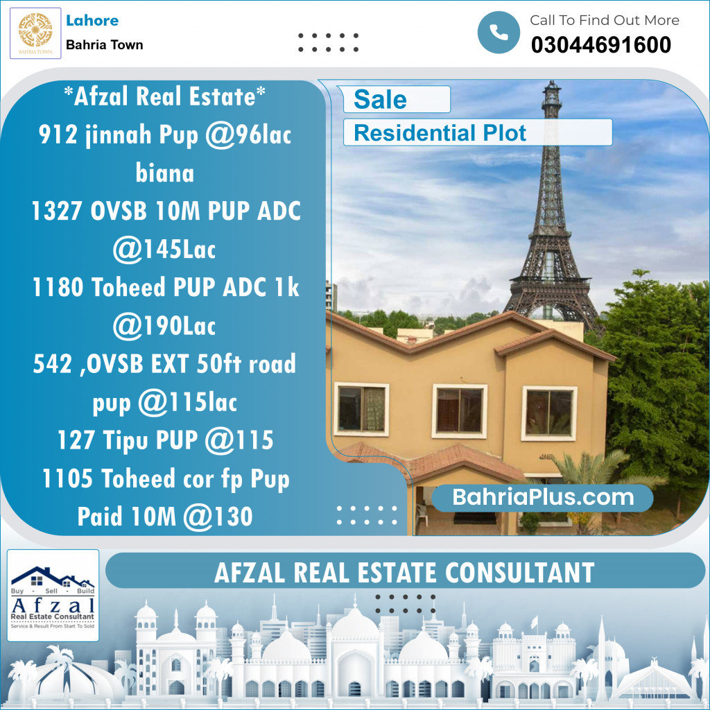 Residential Plot for Sale in Sector E - Jinnah Block -  Bahria Town, Lahore - (BP-130242)