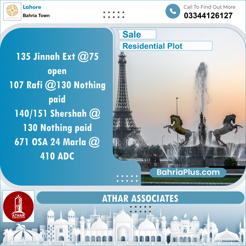 Residential Plot for Sale in Bahria Town, Lahore - (BP-130249)