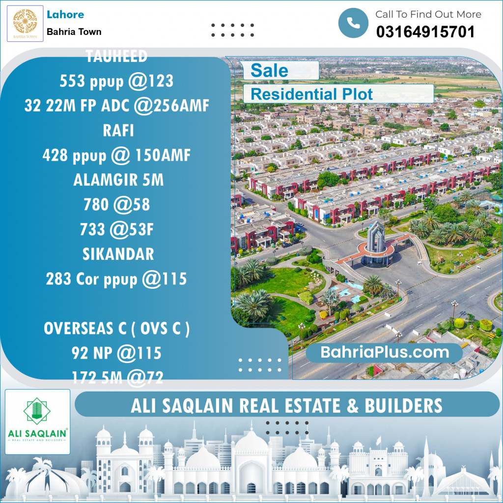 Residential Plot for Sale in Bahria Town, Lahore - (BP-130250)