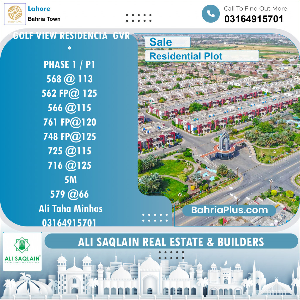 Residential Plot for Sale in Golf Phase 1 -  Bahria Town, Lahore - (BP-130253)