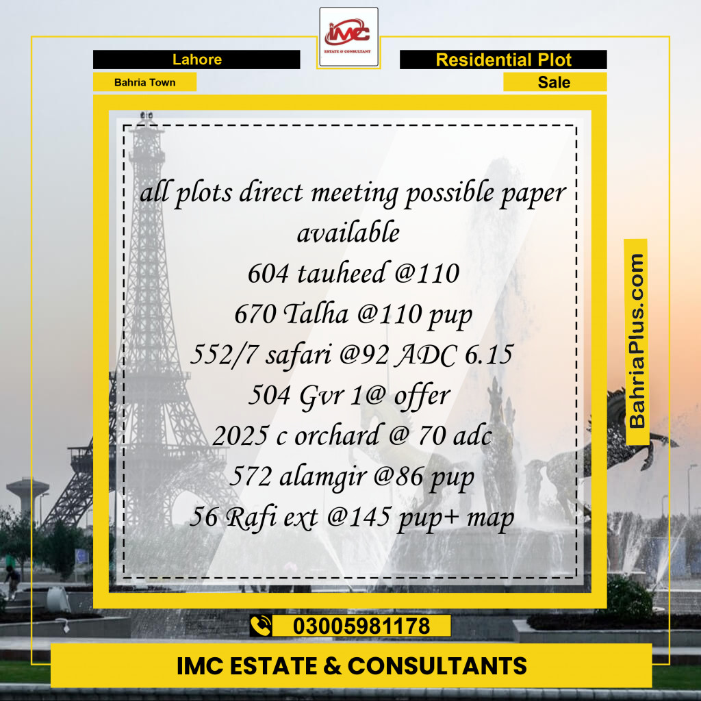 Residential Plot for Sale in Sector F - Tauheed Block -  Bahria Town, Lahore - (BP-130270)