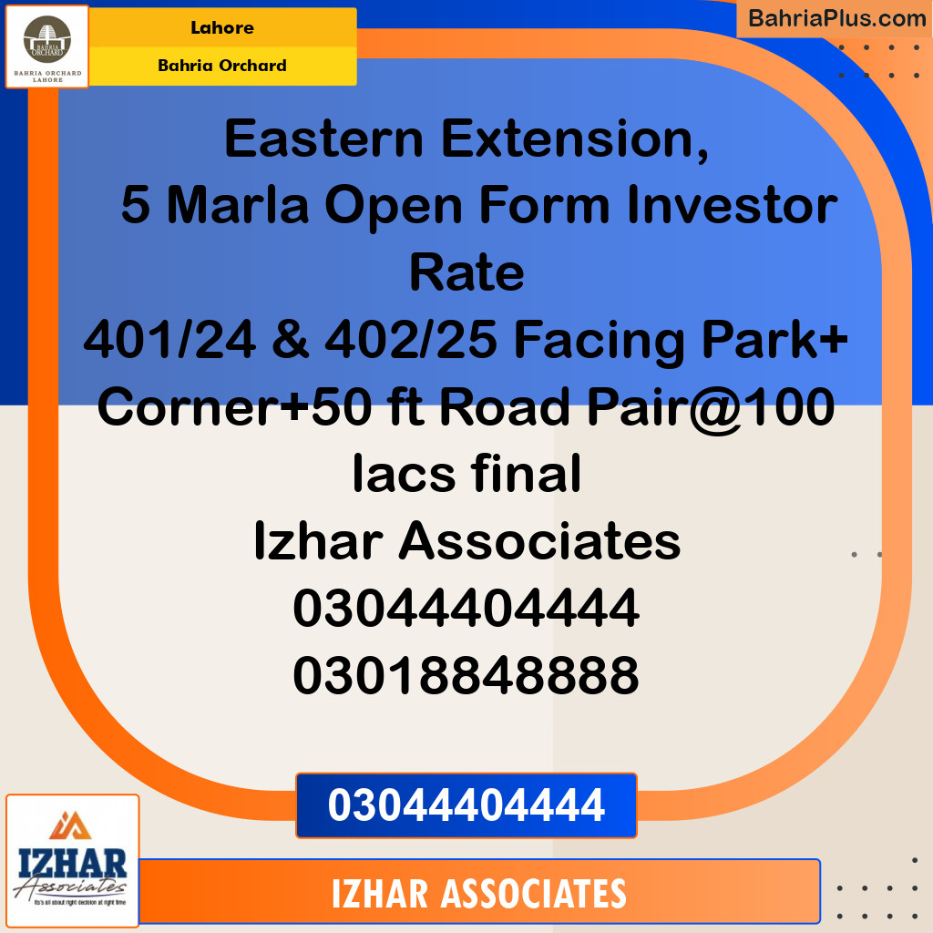 Residential Plot for Sale in Bahria Orchard, Lahore - (BP-130317)