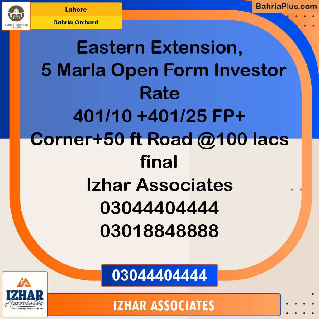 Residential Plot for Sale in Bahria Orchard, Lahore - (BP-130318)