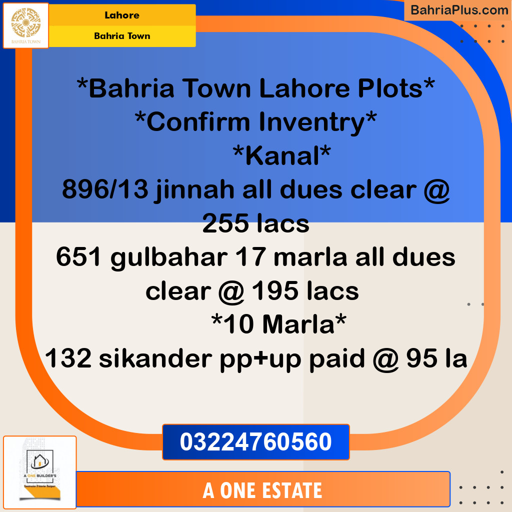 Residential Plot for Sale in Bahria Town, Lahore - (BP-130678)
