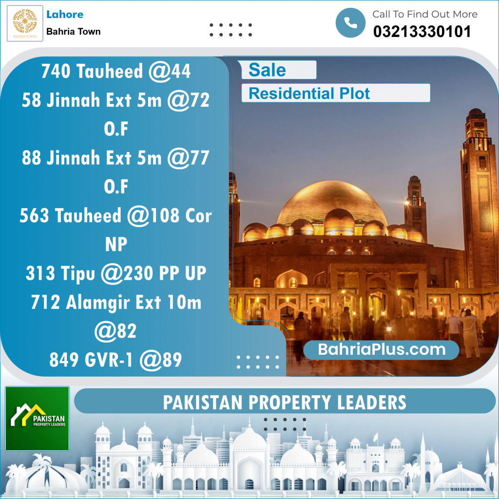 Residential Plot for Sale in Bahria Town, Lahore - (BP-130883)