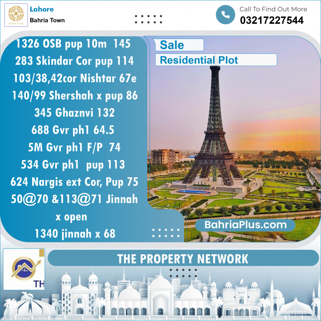 Residential Plot for Sale in Bahria Town, Lahore - (BP-130955)