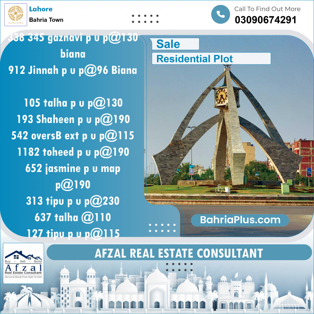 Residential Plot for Sale in Bahria Town, Lahore - (BP-130994)