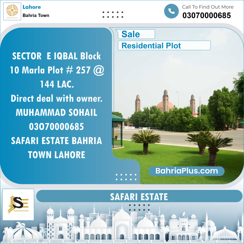 Residential Plot for Sale in Bahria Town, Lahore - (BP-130995)