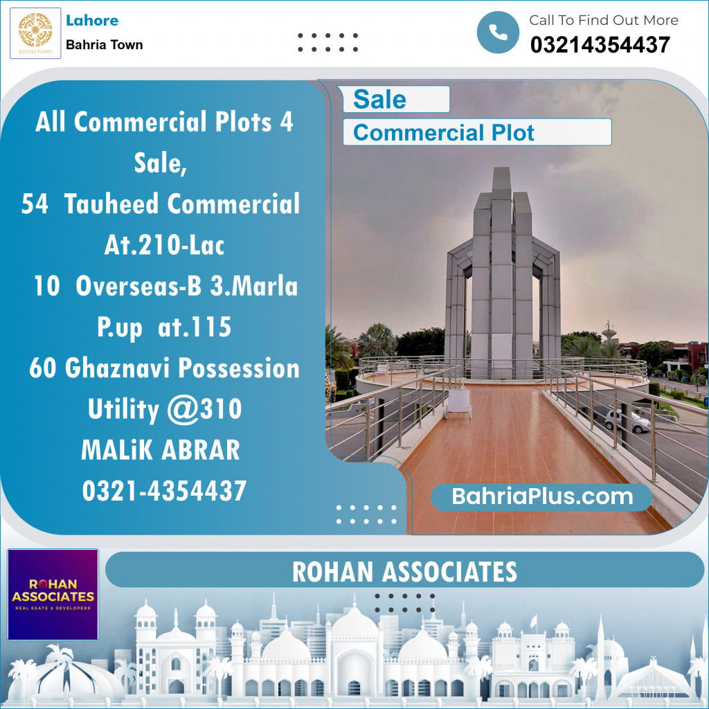 Commercial Plot for Sale in Sector F - Tauheed Commercial -  Bahria Town, Lahore - (BP-131135)