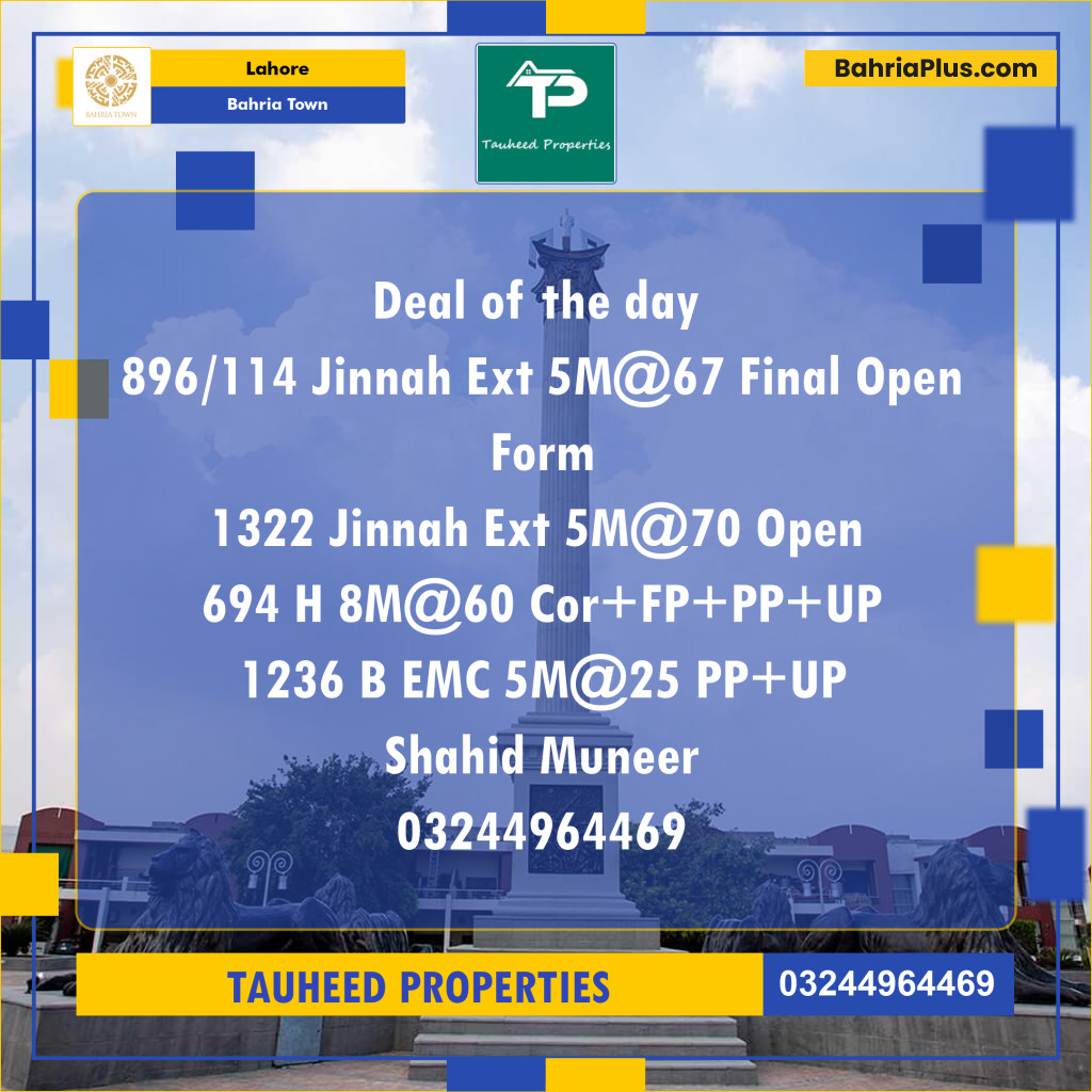 Residential Plot for Sale in Sector E - Jinnah Ext. Block -  Bahria Town, Lahore - (BP-131138)