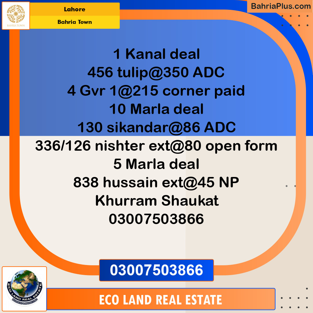 Residential Plot for Sale in Sector C - Tulip Block -  Bahria Town, Lahore - (BP-131165)