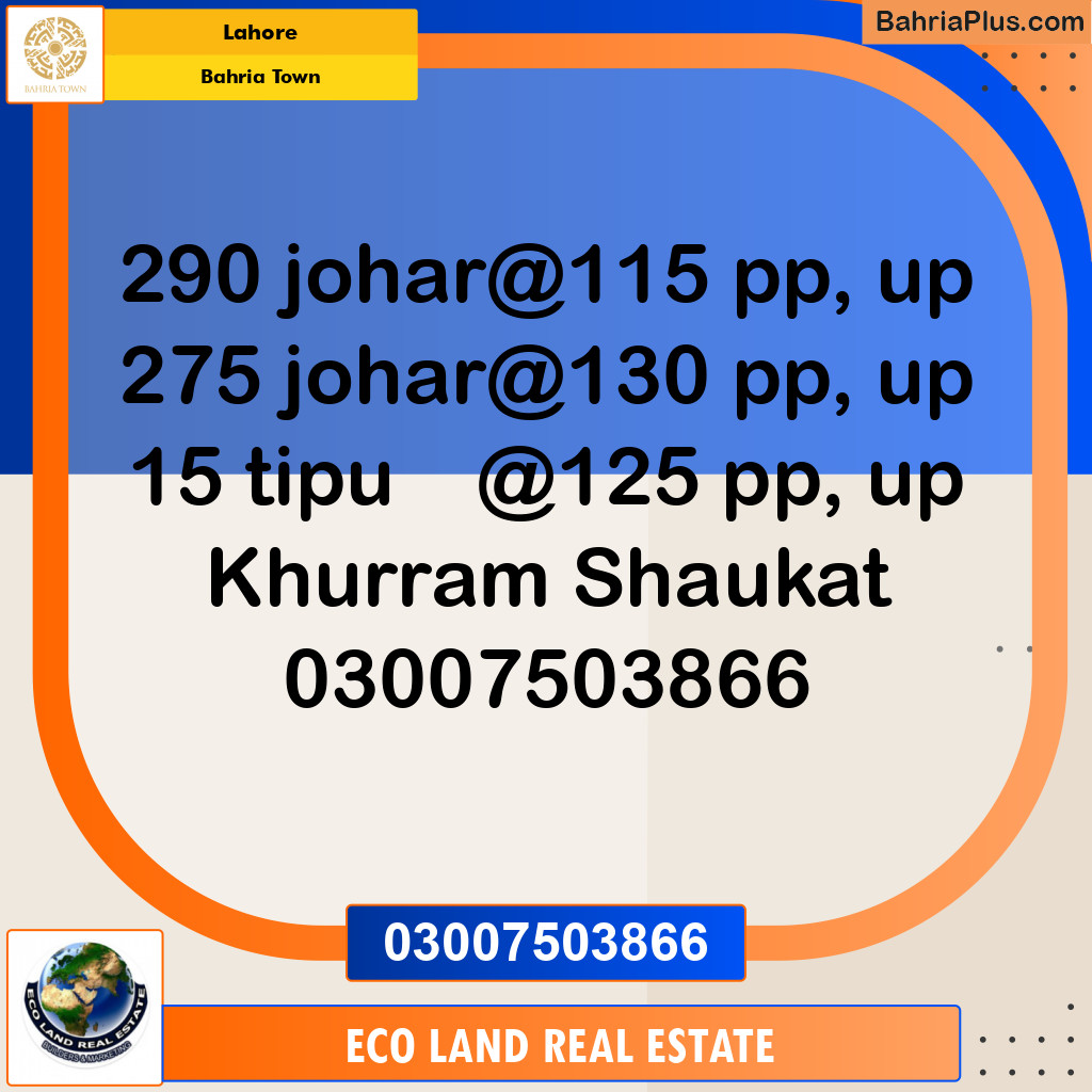 Residential Plot for Sale in Sector E - Johar Block -  Bahria Town, Lahore - (BP-131169)