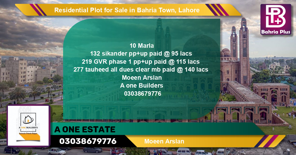 Residential Plot for Sale in Sector F - Sikander Block -  Bahria Town, Lahore - (BP-131173)