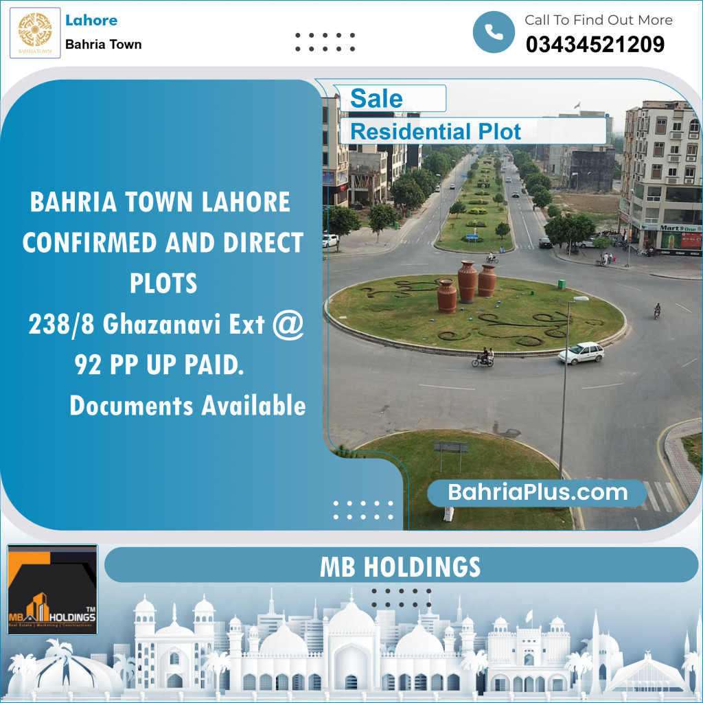 Residential Plot for Sale in Sector F - Ghaznavi Ext. Block -  Bahria Town, Lahore - (BP-131181)