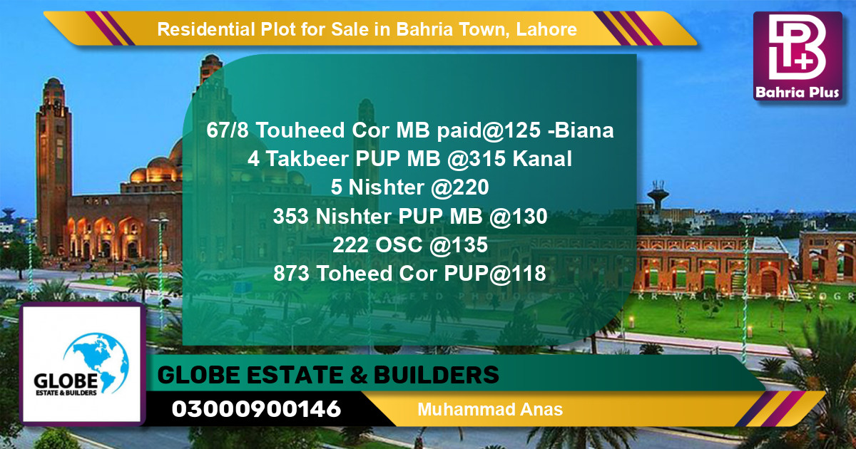 Residential Plot for Sale in Sector F - Tauheed Block -  Bahria Town, Lahore - (BP-131195)