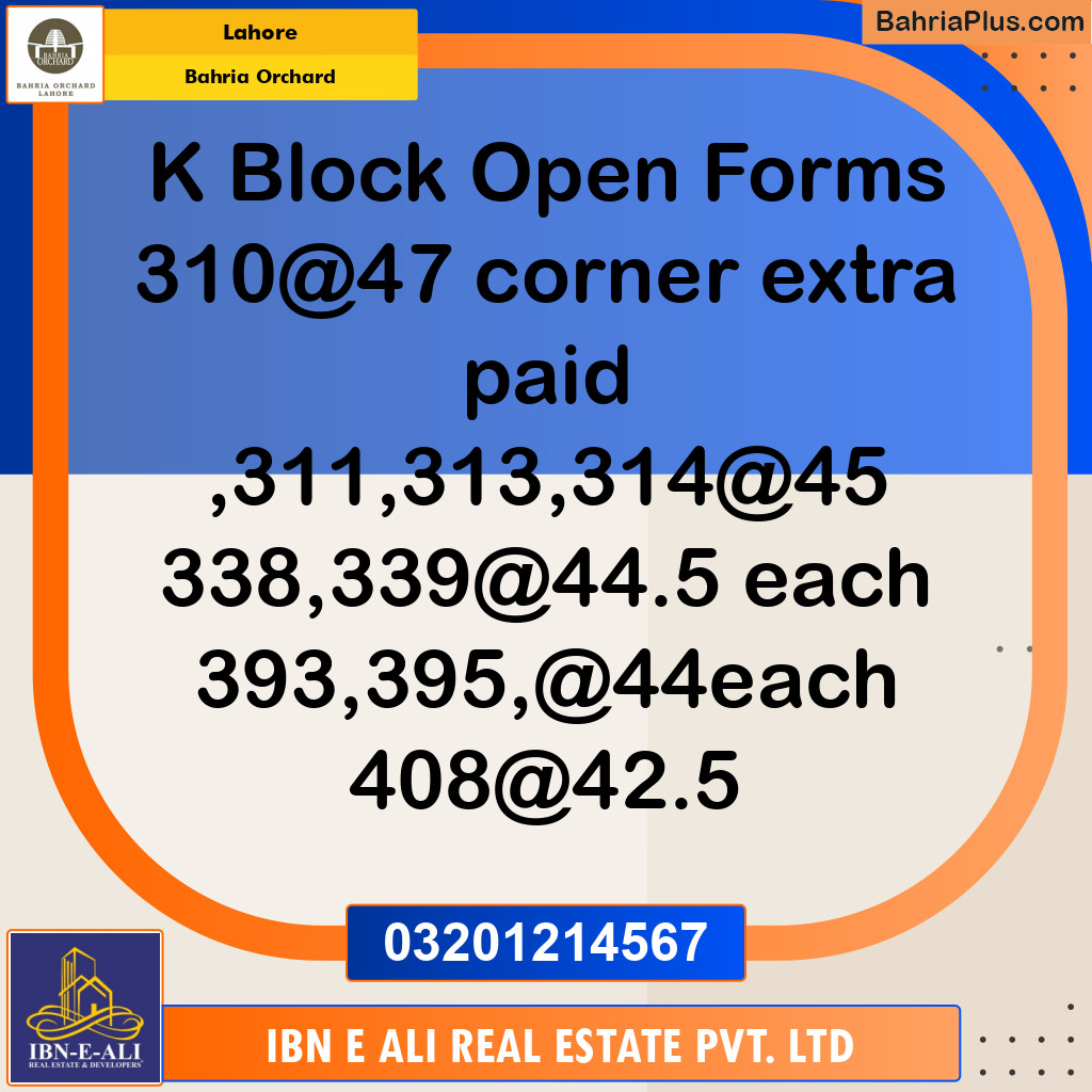 Residential Plot for Sale in Phase 2 - K Block -  Bahria Orchard, Lahore - (BP-131197)