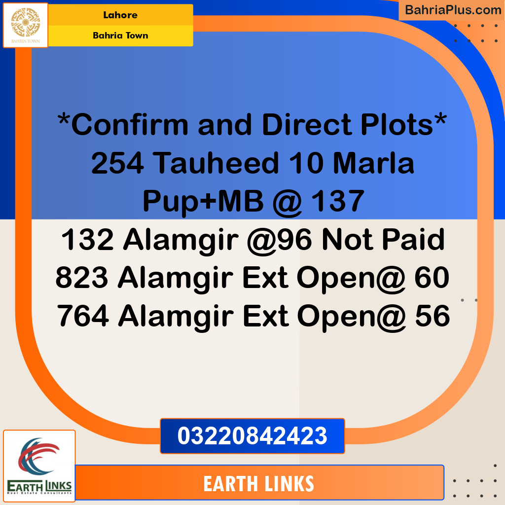 Residential Plot for Sale in Sector F - Tauheed Block -  Bahria Town, Lahore - (BP-131253)