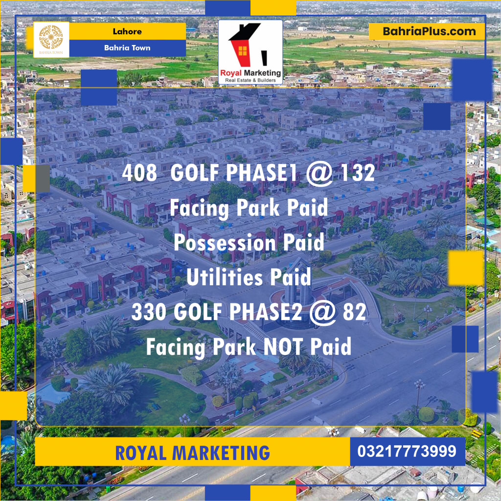 Residential Plot for Sale in Golf Phase 1 -  Bahria Town, Lahore - (BP-131287)