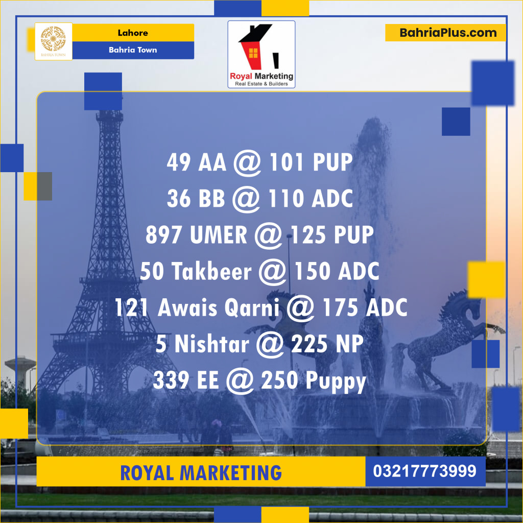 Residential Plot for Sale in Sector D - AA Block -  Bahria Town, Lahore - (BP-131295)