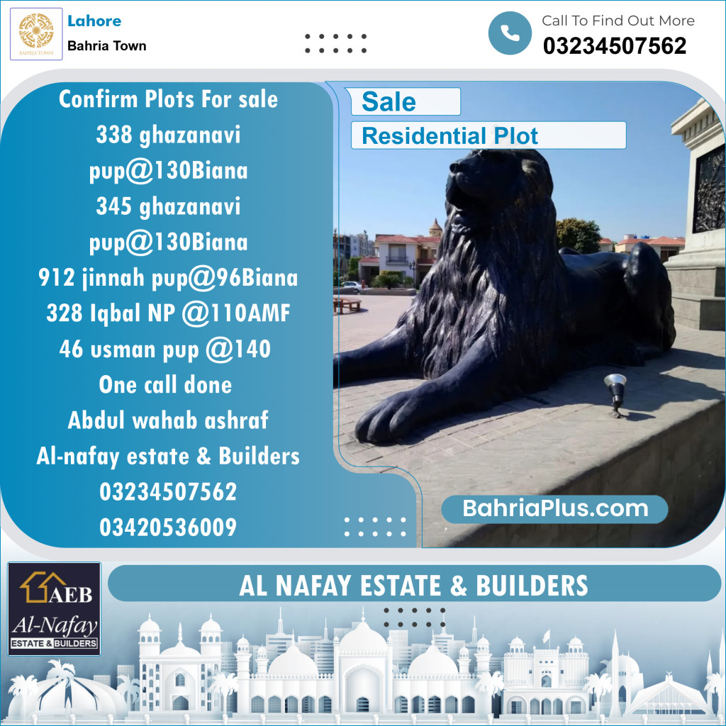 Residential Plot for Sale in Sector F - Ghaznavi Block -  Bahria Town, Lahore - (BP-131296)