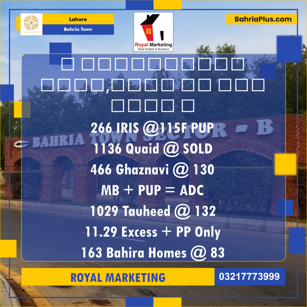 Residential Plot for Sale in Sector C - Iris Block -  Bahria Town, Lahore - (BP-131387)
