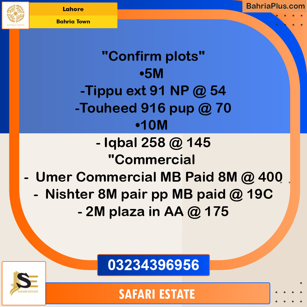 Residential Plot for Sale in Sector F - Tipu Sultan Ext. -  Bahria Town, Lahore - (BP-131413)