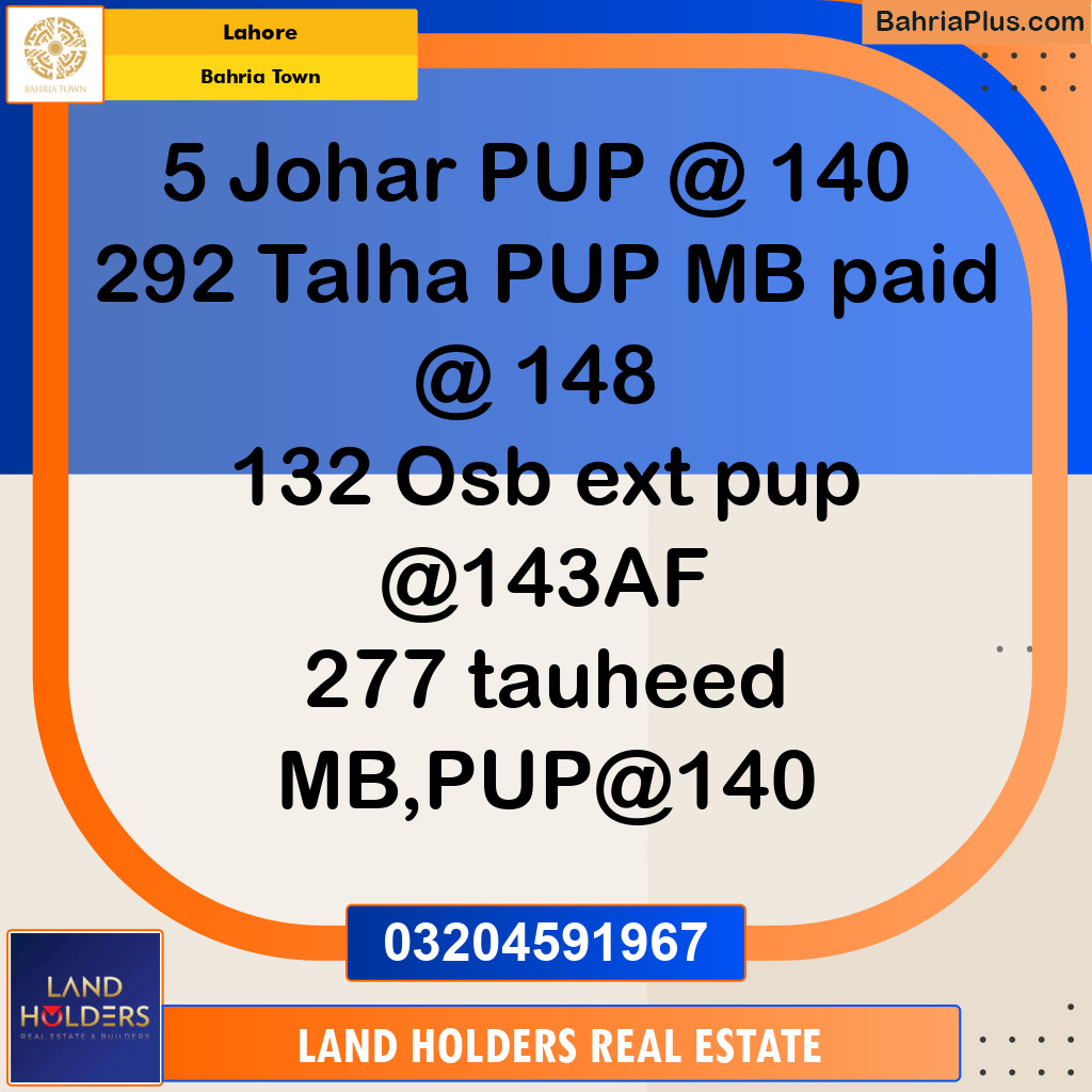 Residential Plot for Sale in Sector E - Johar Block -  Bahria Town, Lahore - (BP-131446)