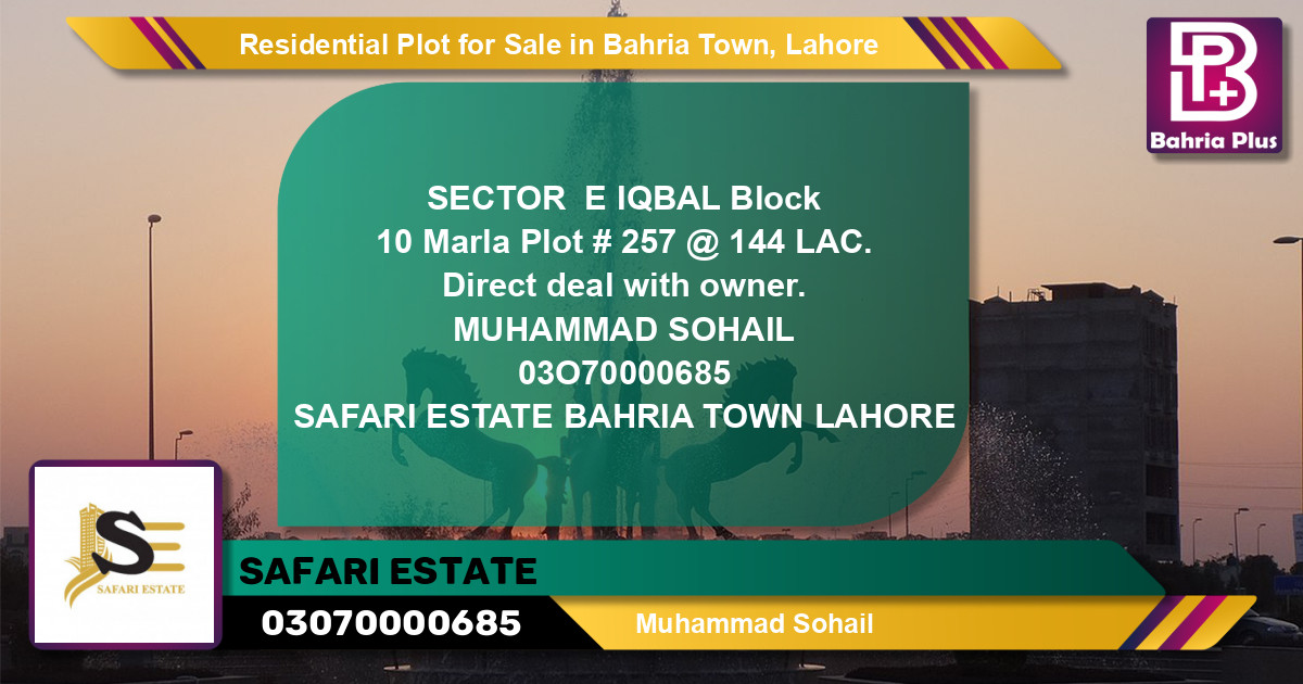 Residential Plot for Sale in Sector E - Iqbal Block -  Bahria Town, Lahore - (BP-131471)