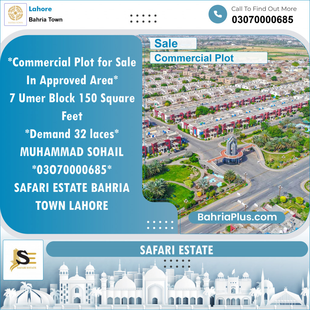 Commercial Plot for Sale in Sector B - Umer Block -  Bahria Town, Lahore - (BP-131473)
