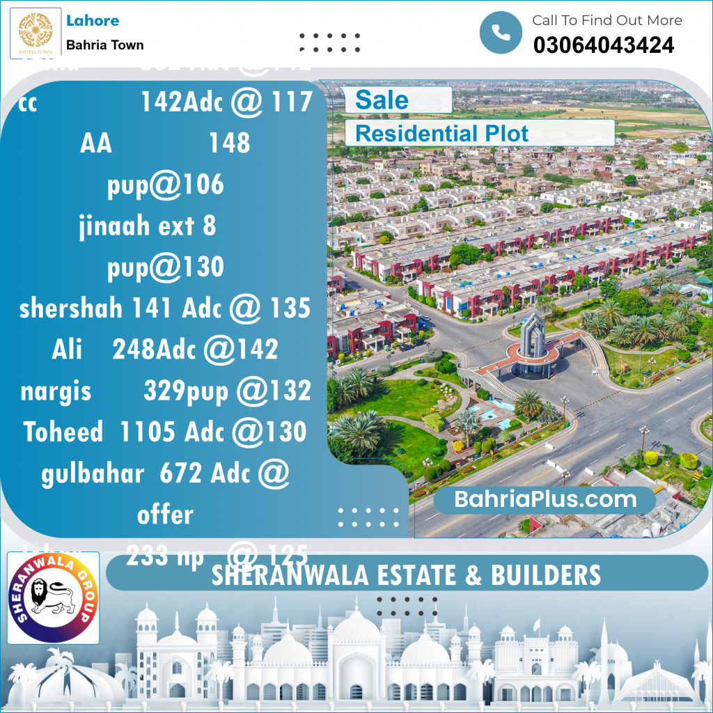 Residential Plot for Sale in Bahria Town, Lahore - (BP-131507)