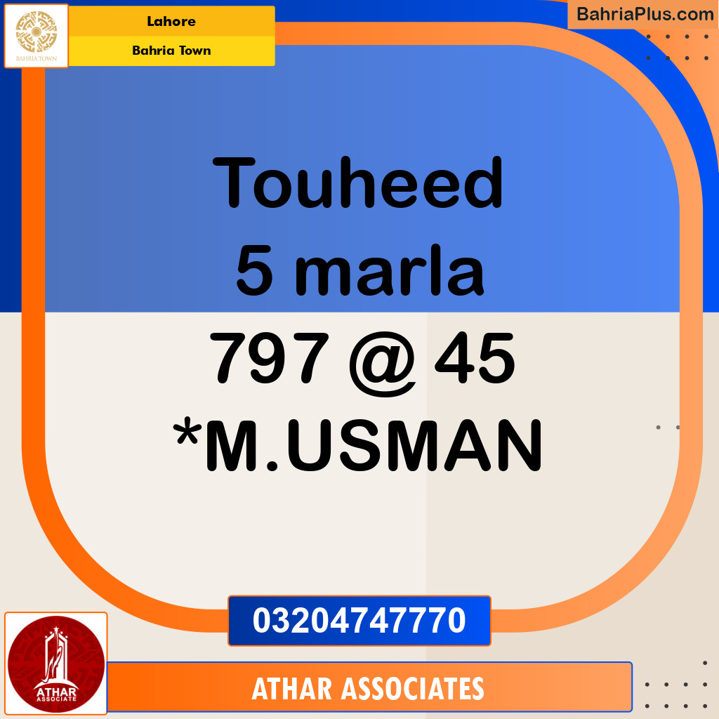 Residential Plot for Sale in Sector F - Tauheed Block -  Bahria Town, Lahore - (BP-131527)