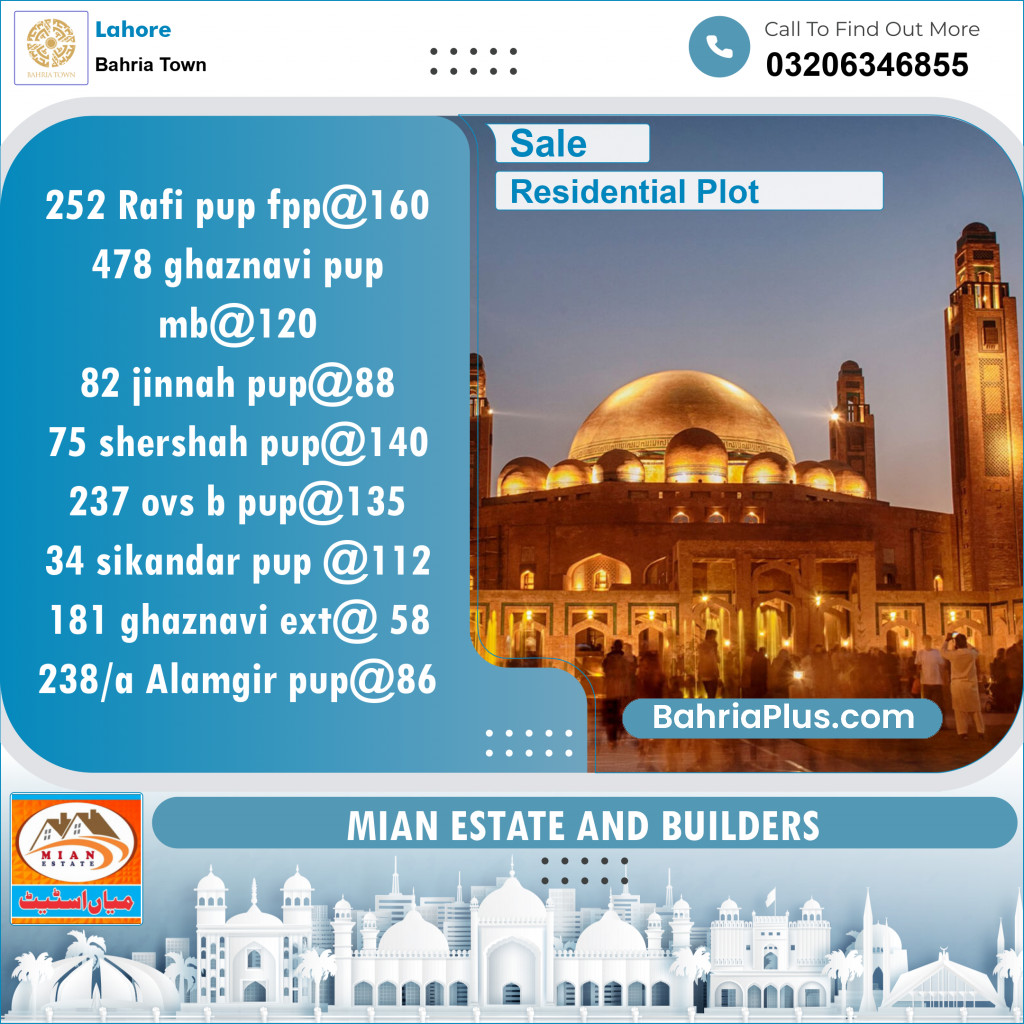 Residential Plot for Sale in Sector E - Rafi Block -  Bahria Town, Lahore - (BP-131564)