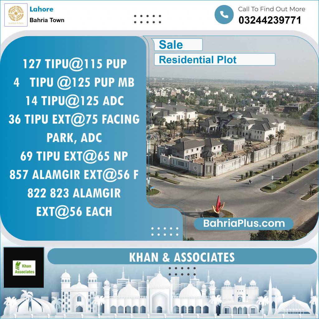 Residential Plot for Sale in Sector F - Tipu Sultan Block -  Bahria Town, Lahore - (BP-131592)