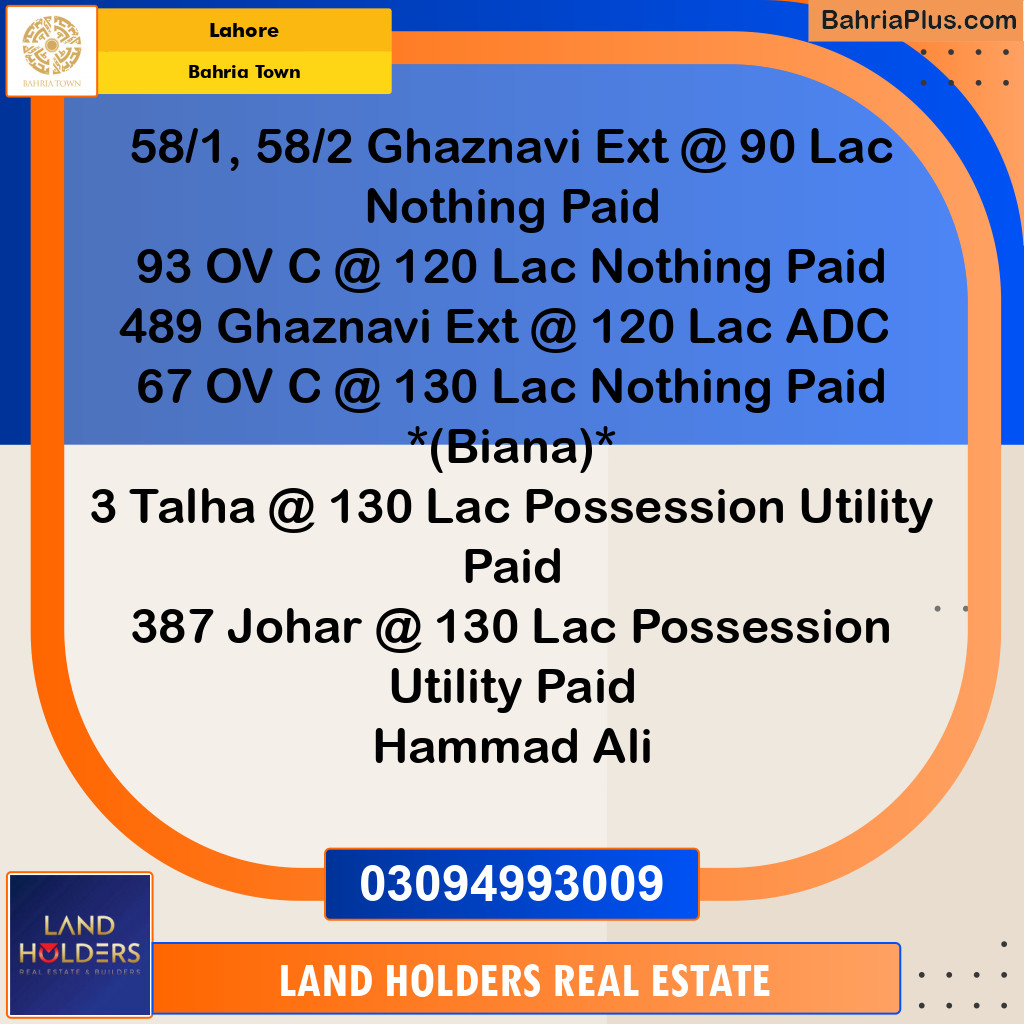 Residential Plot for Sale in Bahria Town, Lahore - (BP-131602)