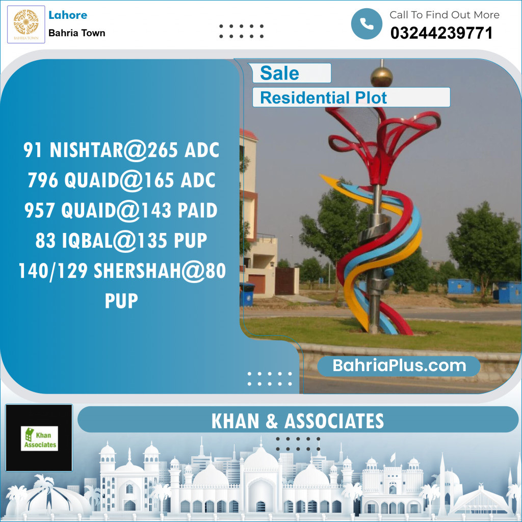 Residential Plot for Sale in Sector E - Nishtar Block -  Bahria Town, Lahore - (BP-131631)